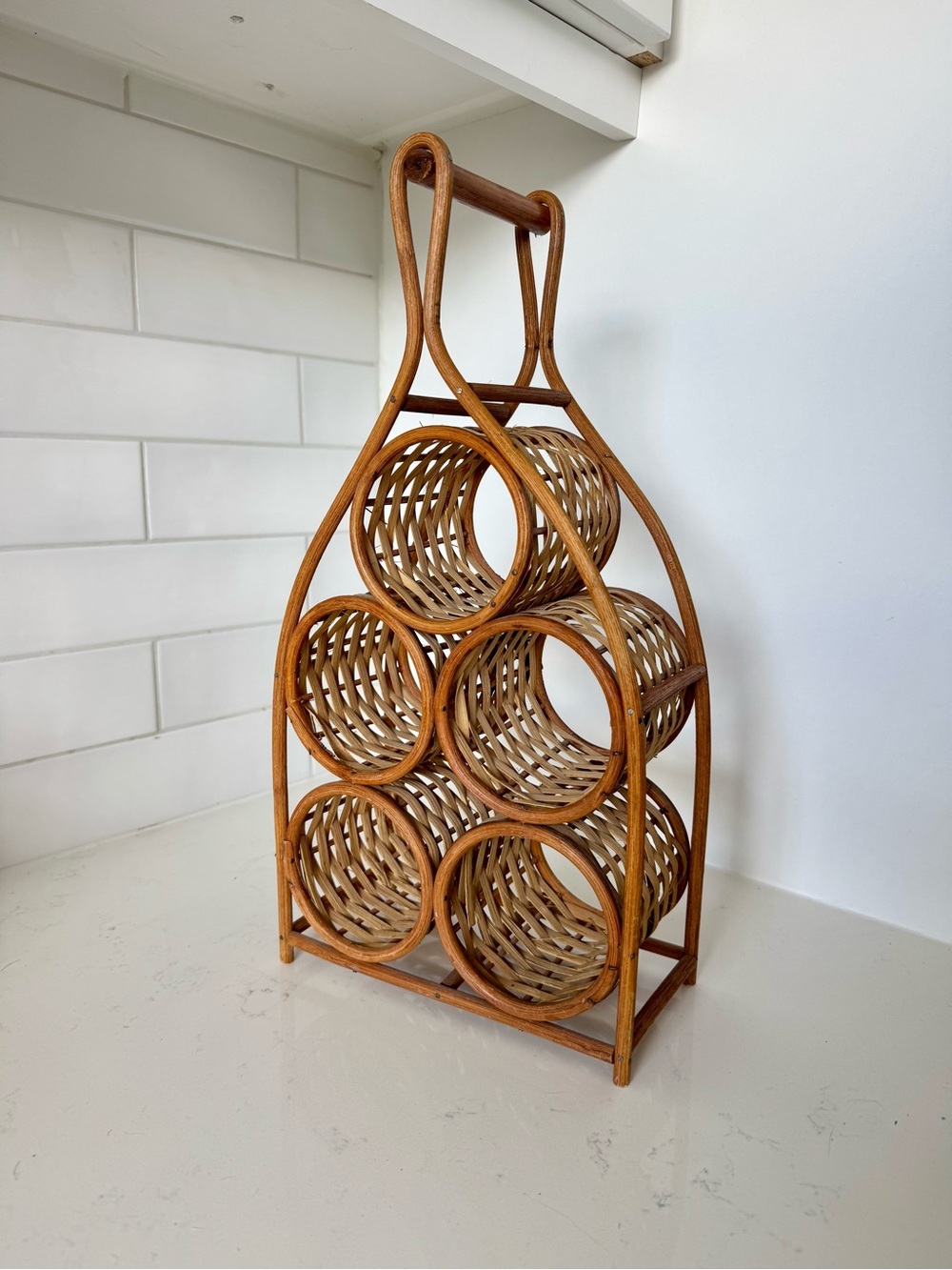 Woven Rattan Wine Bottle Rack - Natural Brown